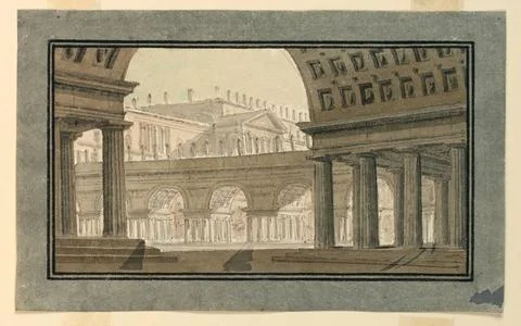 RECORD DATE NOT STATED Drawing, Stage Design, Group of Palace Buildings; D... Fotos de archivo