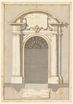 RECORD DATE NOT STATED Drawing, Design for a door with arched pediment; Ca... Stock Photos