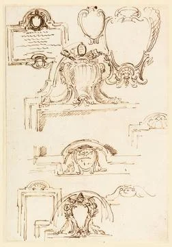 RECORD DATE NOT STATED Drawing, Nine Sketches for Tablet Frames; Carlo Mar... Stock Photos