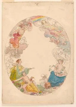 RECORD DATE NOT STATED Drawing, Ceiling painting, The Elements ; Designed ... Stock Photos