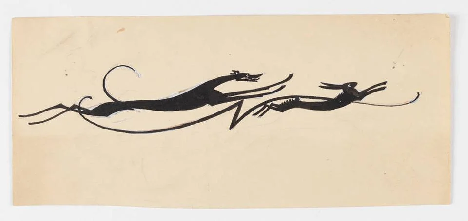 RECORD DATE NOT STATED Drawing, Hound Chasing a Hare; Designed by William ... Stock Photos