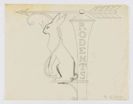 RECORD DATE NOT STATED Drawing, Design for Rodents Signpost with Hare; Des... Stock Photos