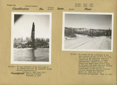 RECORD DATE NOT STATED Driving Falsework for Hyland River Bridge; Example ... Foto stock
