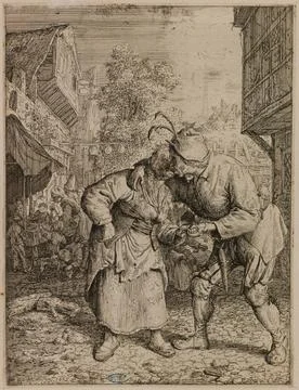 RECORD DATE NOT STATED  Dusart, Cornelis. The kiss (Dutuit 9) . Etching. 1... Stock Photos