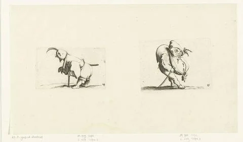 RECORD DATE NOT STATED  Dwarf with sling, stool and sword; Dwarf with walk... Stock Photos