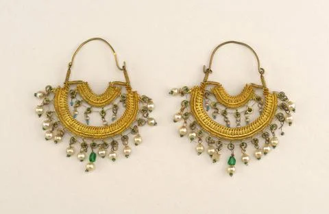RECORD DATE NOT STATED Earrings (India); gilt and filigreed metal, glass p... Stock Photos