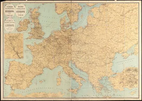 RECORD DATE NOT STATED Eisenbahn, post und dampfschiffskarte von Europa = ... Stock Photos