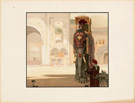 RECORD DATE NOT STATED Elephant with trappings , Elephants, Carriages &amp; co... Stock Photos