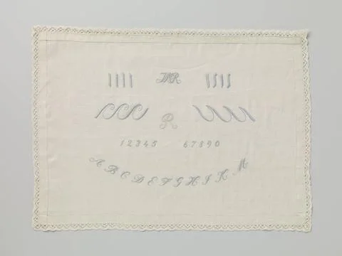 RECORD DATE NOT STATED  Embroidery patch of linen, industrial school De Wi... Stock Photos