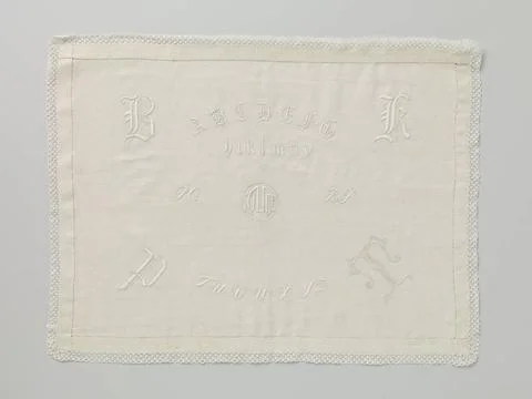 RECORD DATE NOT STATED  Embroidery patch of linen, industrial school De Wi... Stock Photos