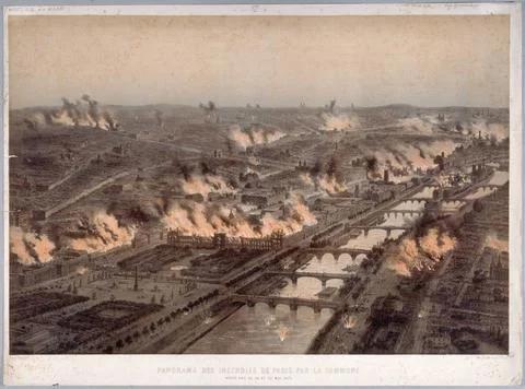 RECORD DATE NOT STATED  Emile Deroy. Panorama of Paris fires by the town, ... 스톡 사진