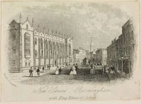 RECORD DATE NOT STATED  Engraving. - New Street &amp; King Edward s Grammar Sc... Stock Photos