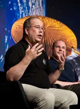 RECORD DATE NOT STATED  Eric Lindstrom, left, Aquarius Program Scientist, ... 스톡 사진