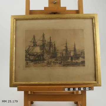 RECORD DATE NOT STATED  Etching. Etching on yellowed paper showing a numbe... Foto stock