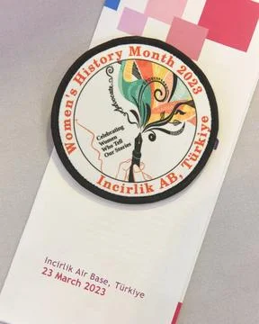 RECORD DATE NOT STATED  An event patch sits on a pamphlet during the Women... Fotos de archivo