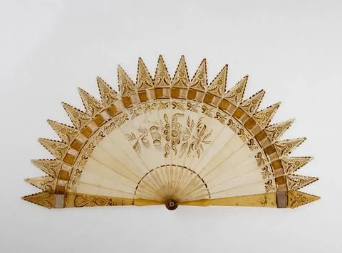 RECORD DATE NOT STATED  EVENTAIL. Pattern of gold and floral motif. Broken... 스톡 사진