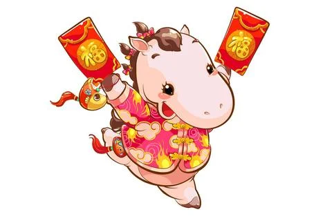 RECORD DATE NOT STATED Excited horse with red envelopes for Chinese New Ye... Stock Photos