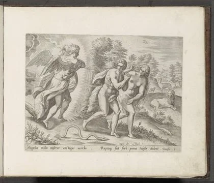 RECORD DATE NOT STATED  Expulsion from Paradise, 1579 print Adam and Eva a... Stock Photos