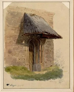 RECORD DATE NOT STATED  F. Sager The shingle roof above the portal of the ... Fotos Stock