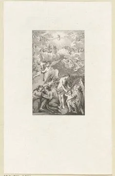 RECORD DATE NOT STATED  Face in the cloud sky with angels and God, Reinier... Stock Photos