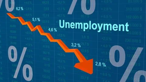 RECORD DATE NOT STATED Falling unemployment rate. Red arrow moves down. Sp... Stock Photos