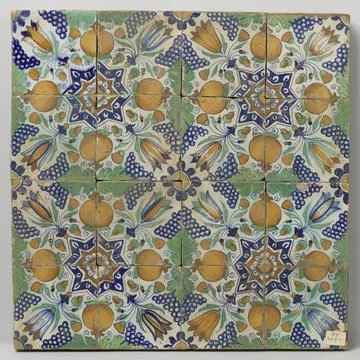 RECORD DATE NOT STATED  Field of sixteen tiles with pattern of grape bunch... Stock Photos