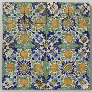 RECORD DATE NOT STATED  Field of sixteen tiles with pattern of grape bunch... Stock Photos