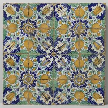 RECORD DATE NOT STATED  Field of sixteen tiles with pattern of grape bunch... 스톡 사진