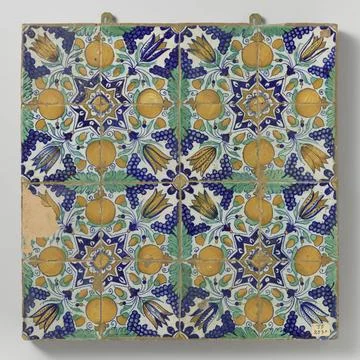 RECORD DATE NOT STATED  Field of sixteen tiles with pattern of grape bunch... 스톡 사진