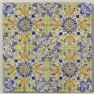 RECORD DATE NOT STATED  Field of sixteen tiles with pattern of grape bunch... 스톡 사진