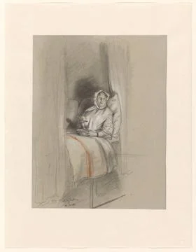 RECORD DATE NOT STATED  Figure study of a woman lying in a box, eating fro... Stock Photos