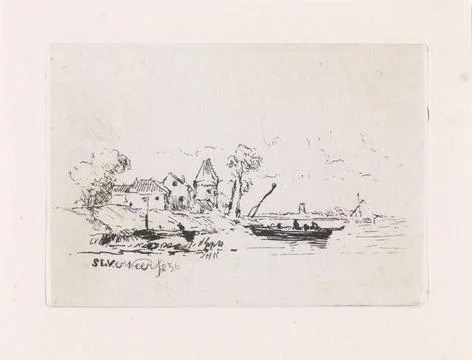 RECORD DATE NOT STATED  Figures in a sloop near a river, Salomon Leonardus... Stock Photos
