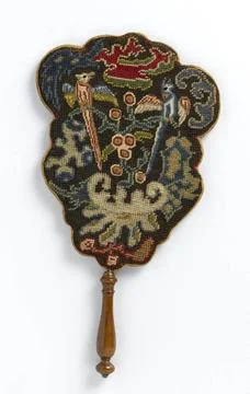 RECORD DATE NOT STATED  Fire screen of linen, tense over sculpted, wooden ... 스톡 사진