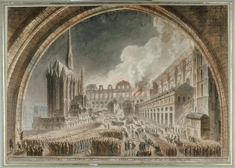 RECORD DATE NOT STATED  Fire of the courthouse in Paris, the night of Janu... Stock Photos