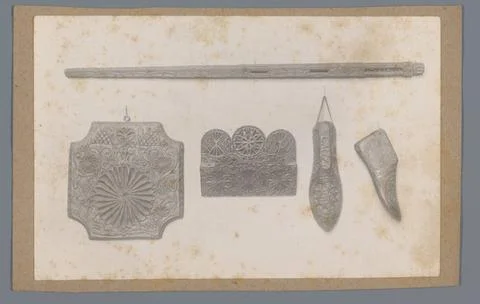 RECORD DATE NOT STATED  Five objects decorated with flower motifs, c. 1875... Stock Photos
