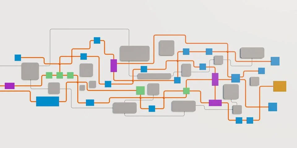 RECORD DATE NOT STATED Flow chart, industrial process, business organigram... Stock Photos