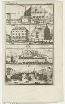 RECORD DATE NOT STATED  Four different buildings and a bridge in Amsterdam... Fotos de archivo