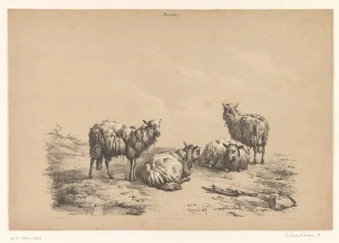 RECORD DATE NOT STATED  Four Sheep, Eugene Verboeckhoven, 1844 print Paris... Stock Photos
