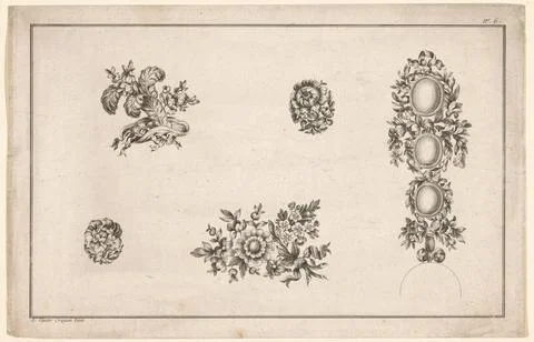 RECORD DATE NOT STATED  Four Jewels, L. van der Cruycen, 1770 print Design... Foto stock
