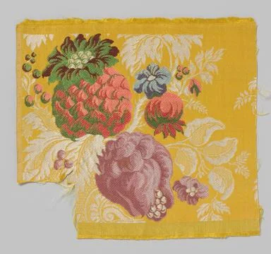 RECORD DATE NOT STATED  Fragment silk tissue with pattern of red pineapple... Stock Photos