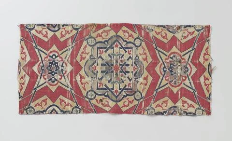 RECORD DATE NOT STATED  Fragment Red Lampas with multicolored pattern of g... 写真素材