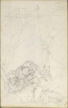 RECORD DATE NOT STATED  Friedrich Gauermann Sketch of a wolf pack in the f... Stock Photos