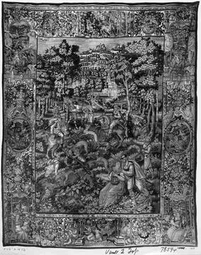 RECORD DATE NOT STATED  Game park with nobles and leopards. unknown c. 157... Stock Photos