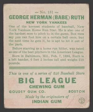 RECORD DATE NOT STATED George Herman (Babe) Ruth, Big League Chewing Gum C... Fotos Stock