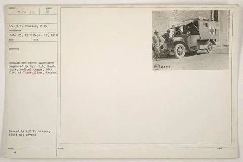 RECORD DATE NOT STATED  German Red Cross Ambulance captured by Sgt. H.L. W... Stock-Fotos