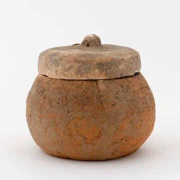 RECORD DATE NOT STATED  Glubular pot lid . Pink terracotta. Paris, Cernusc... Stock Photos