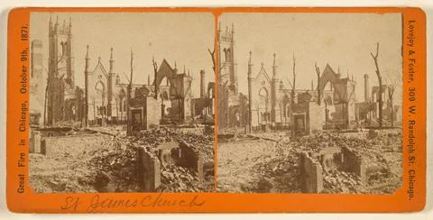 RECORD DATE NOT STATED Great Fire in Chicago, October 9th, 1871. St. James... Stock Photos