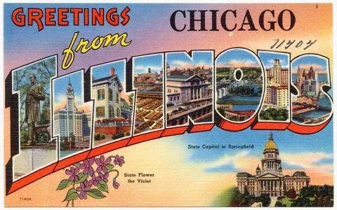 RECORD DATE NOT STATED Greetings from Chicago, Illinois , Cities &amp; towns, ... Stock Photos
