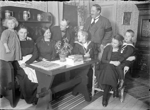 RECORD DATE NOT STATED Group in home environment, Aby, Funbo parish, Uppla... 스톡 사진