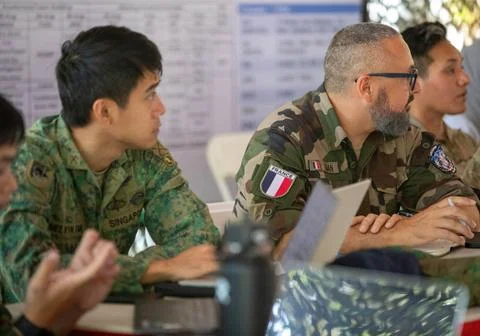 RECORD DATE NOT STATED  A group of joint multinational service members par... 스톡 사진